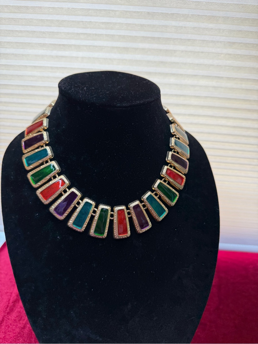 Vintage Gold-Tone Multicolor Enamel Link Necklace And Earrings Set - Picture 3 of 9